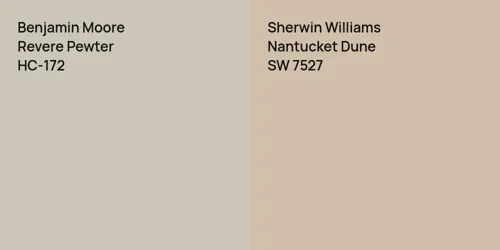 HC-172 Revere Pewter vs SW 7527 Nantucket Dune