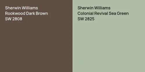 SW 2808 Rookwood Dark Brown vs SW 2825 Colonial Revival Sea Green