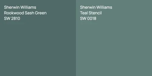 SW 2810 Rookwood Sash Green vs SW 0018 Teal Stencil