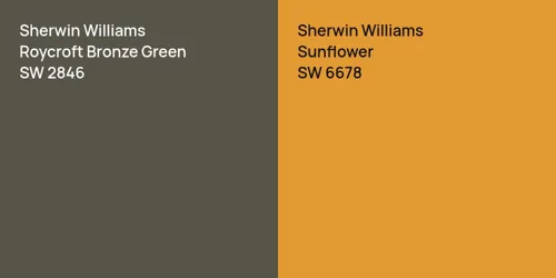 SW 2846 Roycroft Bronze Green vs SW 6678 Sunflower