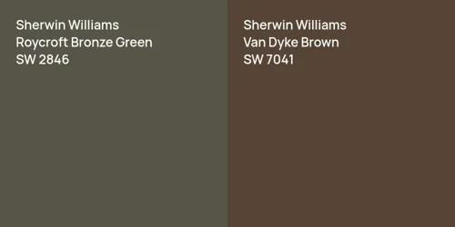 SW 2846 Roycroft Bronze Green vs SW 7041 Van Dyke Brown