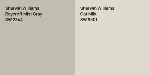 SW 2844 Roycroft Mist Gray vs SW 9501 Oat Milk