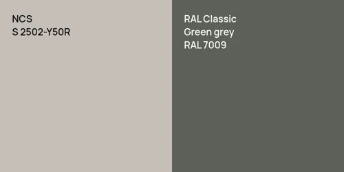 S 2502-Y50R  vs RAL 7009  Green grey