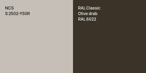 S 2502-Y50R  vs RAL 6022  Olive drab