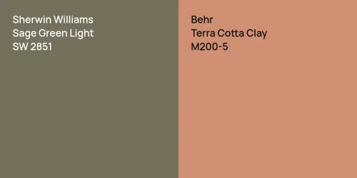 SW 2851 Sage Green Light vs M200-5 Terra Cotta Clay