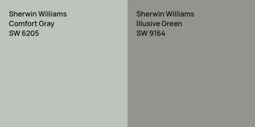 SW 6205 Comfort Gray vs SW 9164 Illusive Green