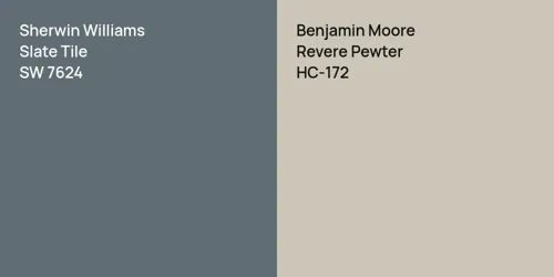 SW 7624 Slate Tile vs HC-172 Revere Pewter