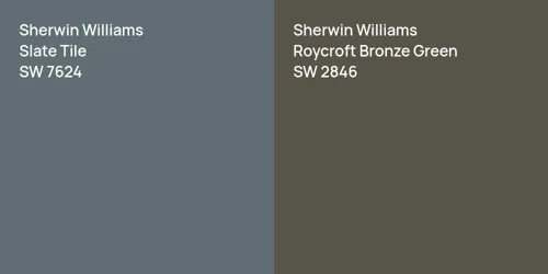 SW 7624 Slate Tile vs SW 2846 Roycroft Bronze Green