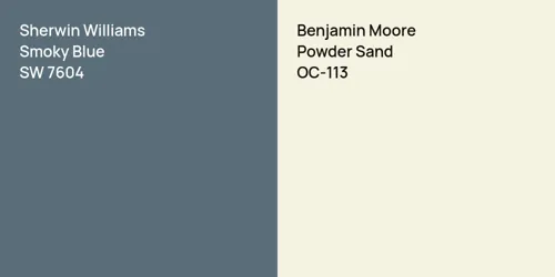 SW 7604 Smoky Blue vs OC-113 Powder Sand