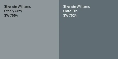 SW 7664 Steely Gray vs SW 7624 Slate Tile