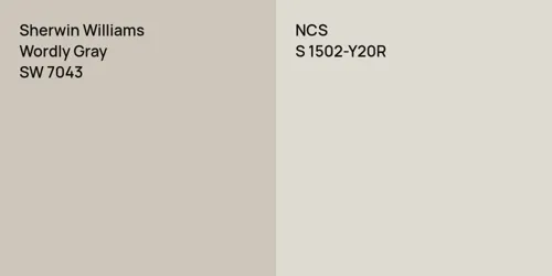 SW 7043 Wordly Gray vs S 1502-Y20R 