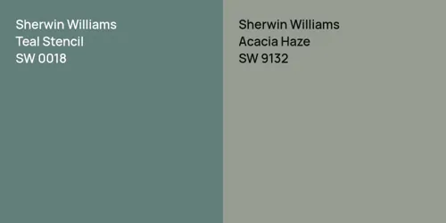 SW 0018 Teal Stencil vs SW 9132 Acacia Haze