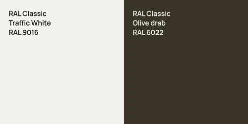 RAL 9016 Traffic White vs RAL 6022  Olive drab