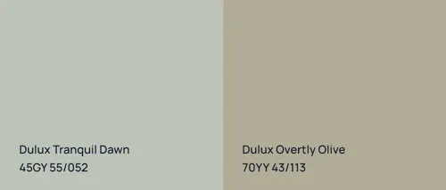 45GY 55/052 Tranquil Dawn vs 70YY 43/113 Overtly Olive