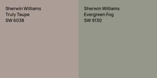 SW 6038 Truly Taupe vs SW 9130 Evergreen Fog