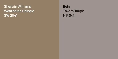 SW 2841 Weathered Shingle vs N140-4 Tavern Taupe