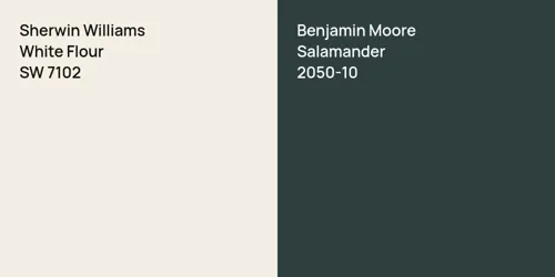 SW 7102 White Flour vs 2050-10 Salamander