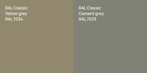 RAL 7034  Yellow grey vs RAL 7033  Cement grey