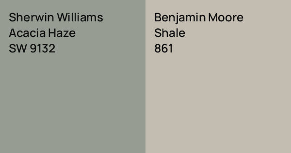 Sherwin Williams Acacia Haze vs. Benjamin Moore Shale comparison