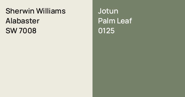 Sherwin Williams Alabaster vs. Jotun Palm Leaf comparison