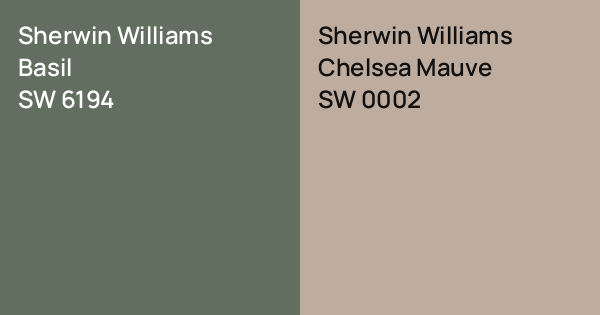 Sherwin Williams Basil vs. Sherwin Williams Chelsea Mauve comparison