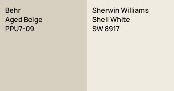 Behr Aged Beige vs. Sherwin Williams Shell White comparison