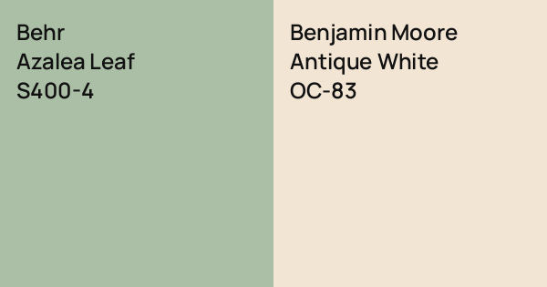 Behr Azalea Leaf vs. Benjamin Moore Antique White comparison