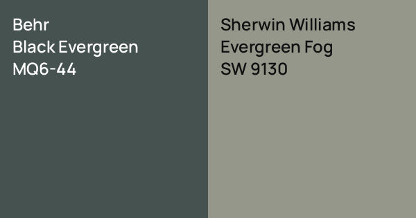 Behr Black Evergreen vs. Sherwin Williams Evergreen Fog comparison