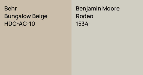 Behr Bungalow Beige vs. Benjamin Moore Rodeo comparison