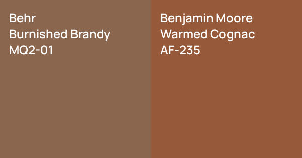 Behr Burnished Brandy vs. Benjamin Moore Warmed Cognac comparison