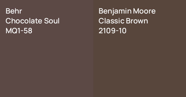 Behr Chocolate Soul vs. Benjamin Moore Classic Brown comparison