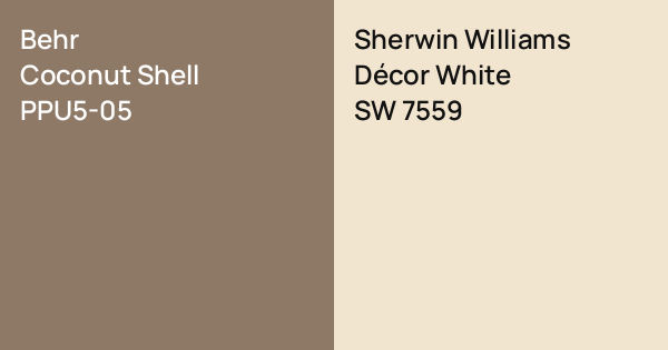 Behr Coconut Shell vs. Sherwin Williams Décor White comparison