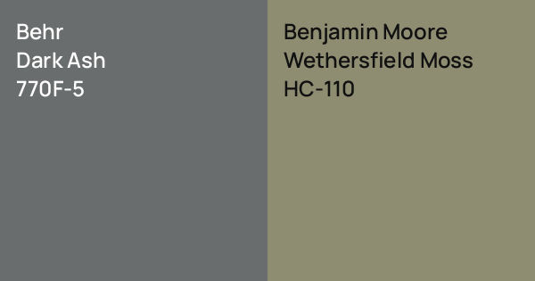 Behr Dark Ash vs. Benjamin Moore Wethersfield Moss comparison