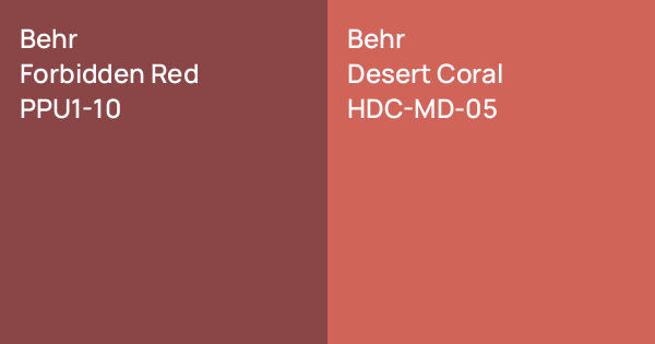 Behr Forbidden Red vs. Behr Desert Coral comparison