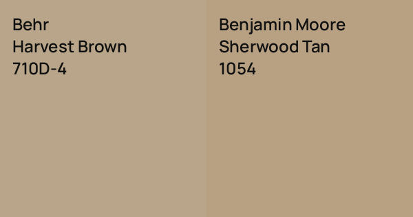 Behr Harvest Brown vs. Benjamin Moore Sherwood Tan comparison