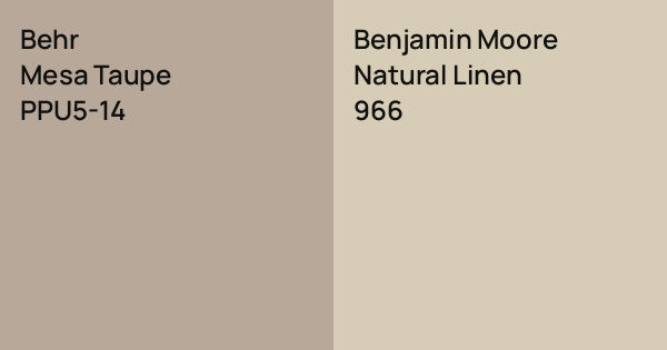 Behr Mesa Taupe vs. Benjamin Moore Natural Linen comparison
