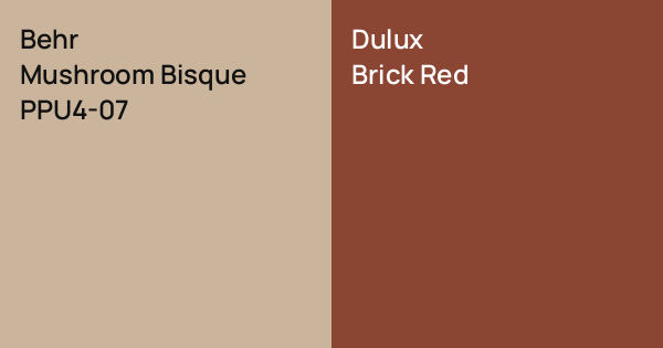Behr Mushroom Bisque vs. Dulux Brick Red comparison