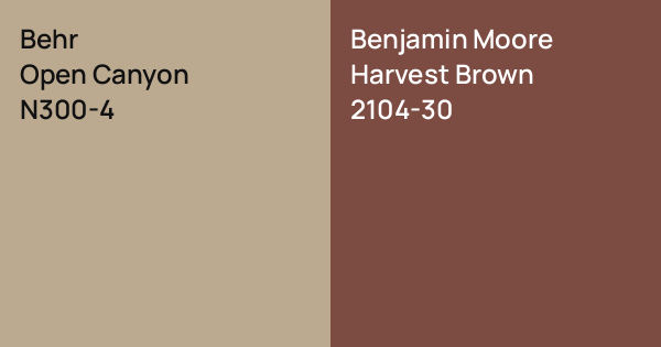 Behr Open Canyon vs. Benjamin Moore Harvest Brown comparison