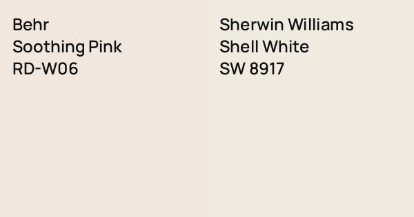 Soothing Shell Pink Behr Soothing Pink vs. Sherwin Williams Shell White comparison
