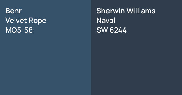Sw Natural Rope Color Behr Velvet Rope vs. Sherwin Williams Naval comparison