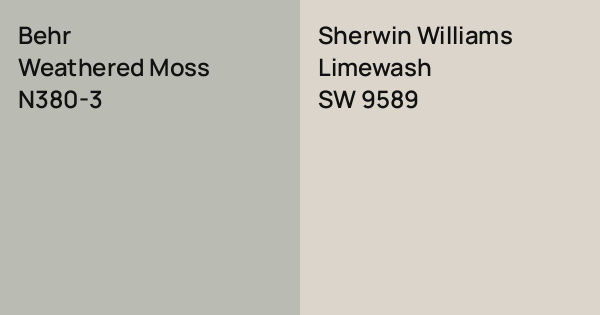 Behr Weathered Moss vs. Sherwin Williams Limewash comparison