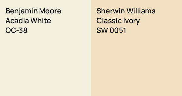 Sw0051 Benjamin Moore Acadia White vs. Sherwin Williams Classic Ivory comparison