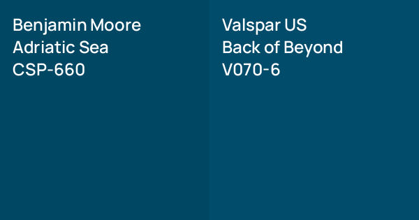 L Scale Color Benjamin Moore Adriatic Sea vs. Valspar US Back of Beyond comparison