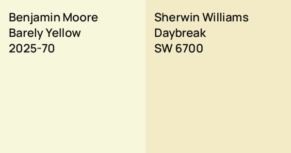 Benjamin Moore Barely Yellow vs. Sherwin Williams Daybreak comparison