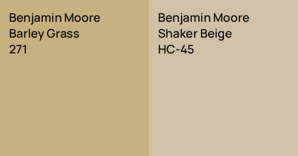Benjamin Moore Barley Grass vs. Benjamin Moore Shaker Beige comparison