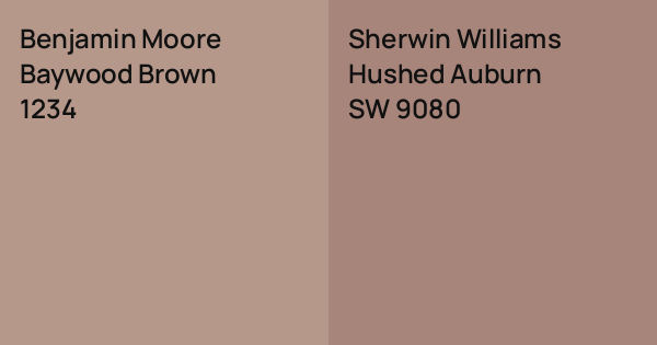 Benjamin Moore Baywood Brown vs. Sherwin Williams Hushed Auburn comparison