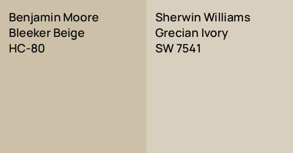 Benjamin Moore Bleeker Beige vs. Sherwin Williams Grecian Ivory comparison