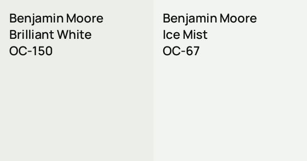 Benjamin Moore Brilliant White vs. Benjamin Moore Ice Mist comparison