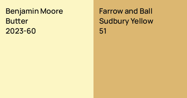 Benjamin Moore Butter vs. Farrow and Ball Sudbury Yellow comparison