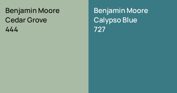 Benjamin Moore Cedar Grove vs. Benjamin Moore Calypso Blue comparison